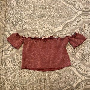 Red off the  shoulder crop top